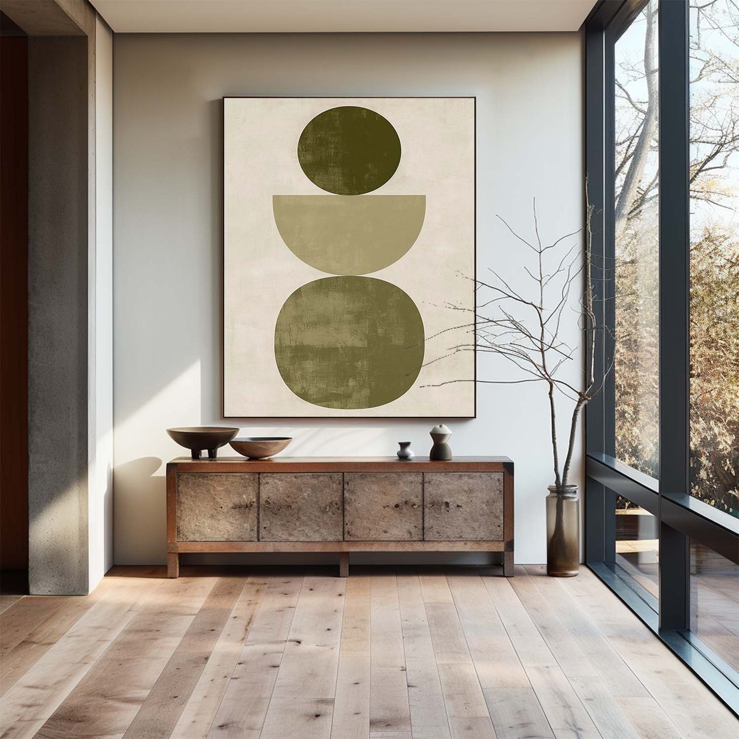 Contemporary Geometric Oil Painting in Earthy Tones for Modern Home Decor