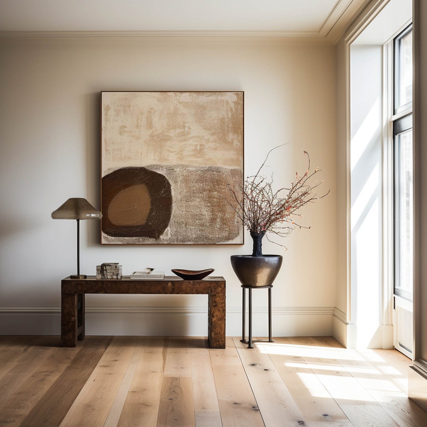 Contemporary Abstract Oil Painting with Earthy Tones for Modern Decor