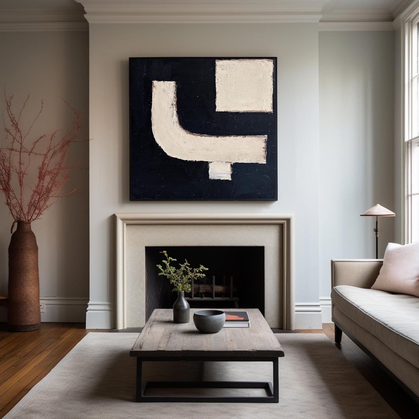 Contemporary Abstract Oil Painting in Black and White for Modern Decor