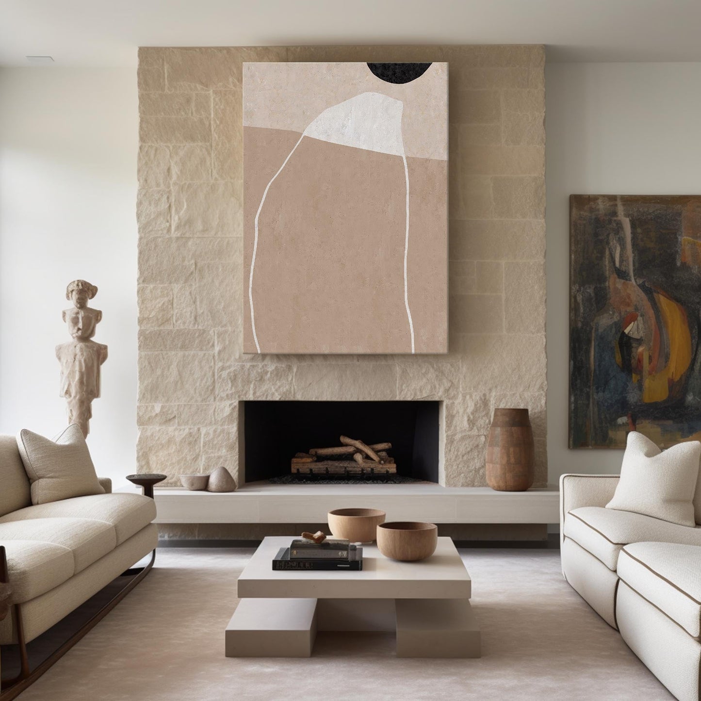 Contemporary Beige Abstract Oil Painting for Modern Home Décor