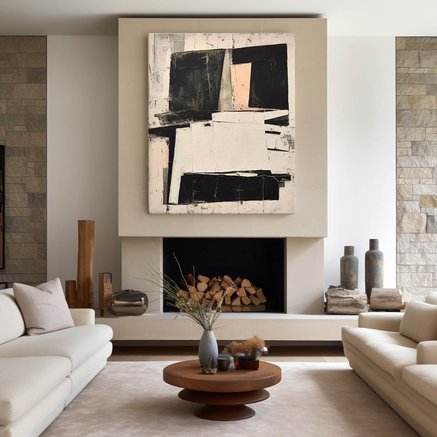Contemporary Black and White Abstract Oil Painting for Modern Home Decor