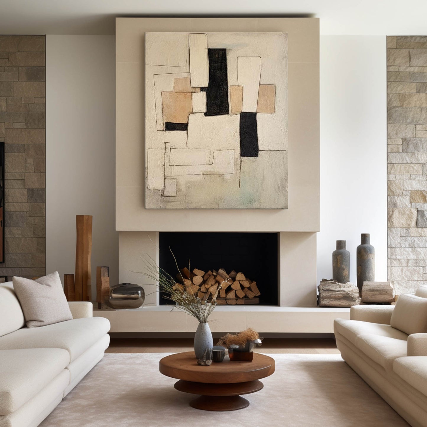 Contemporary Geometric Abstract Oil Painting for Modern Home Decor