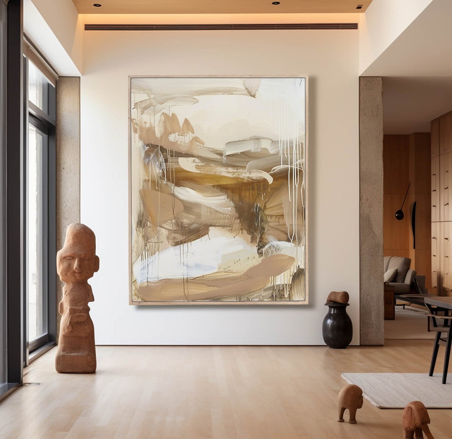 Contemporary Earth Tones Abstract Oil Painting for Modern Home Decor