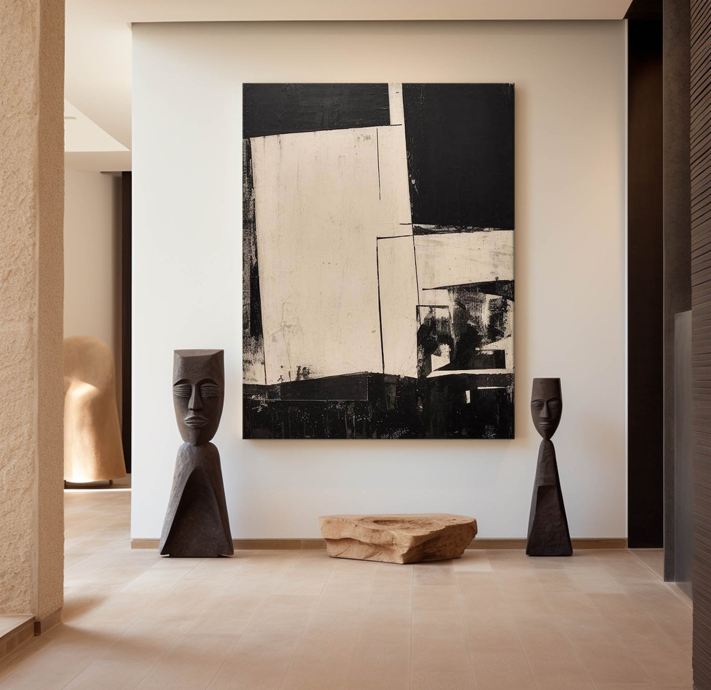 Contemporary Black and White Abstract Oil Painting for Modern Home Decor