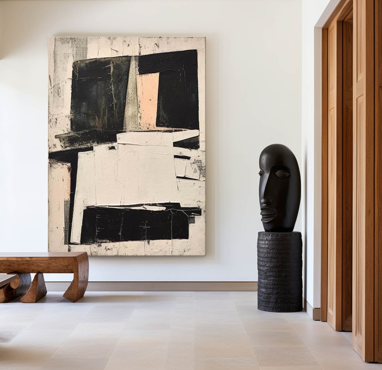 Contemporary Black and White Abstract Oil Painting for Modern Home Decor