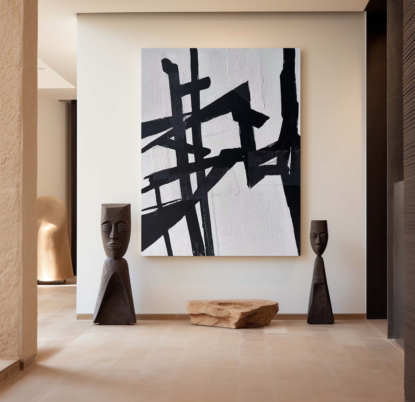 Contemporary Black and White Abstract Oil Painting for Modern Home Decor