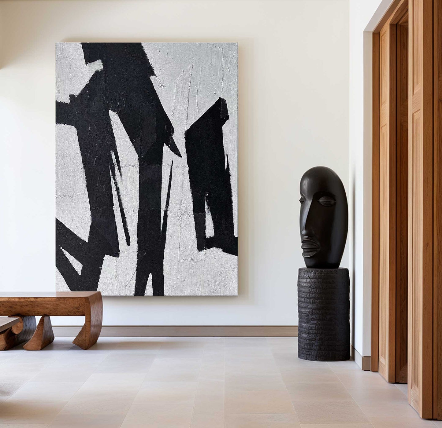 Bold Black and White Abstract Oil Painting for Modern Home Decor
