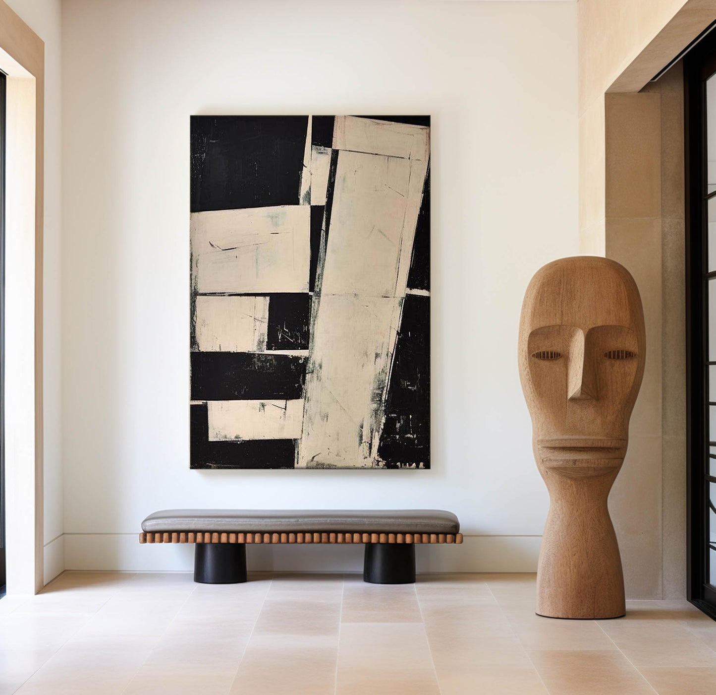 Contemporary Black and White Abstract Oil Painting for Modern Decor