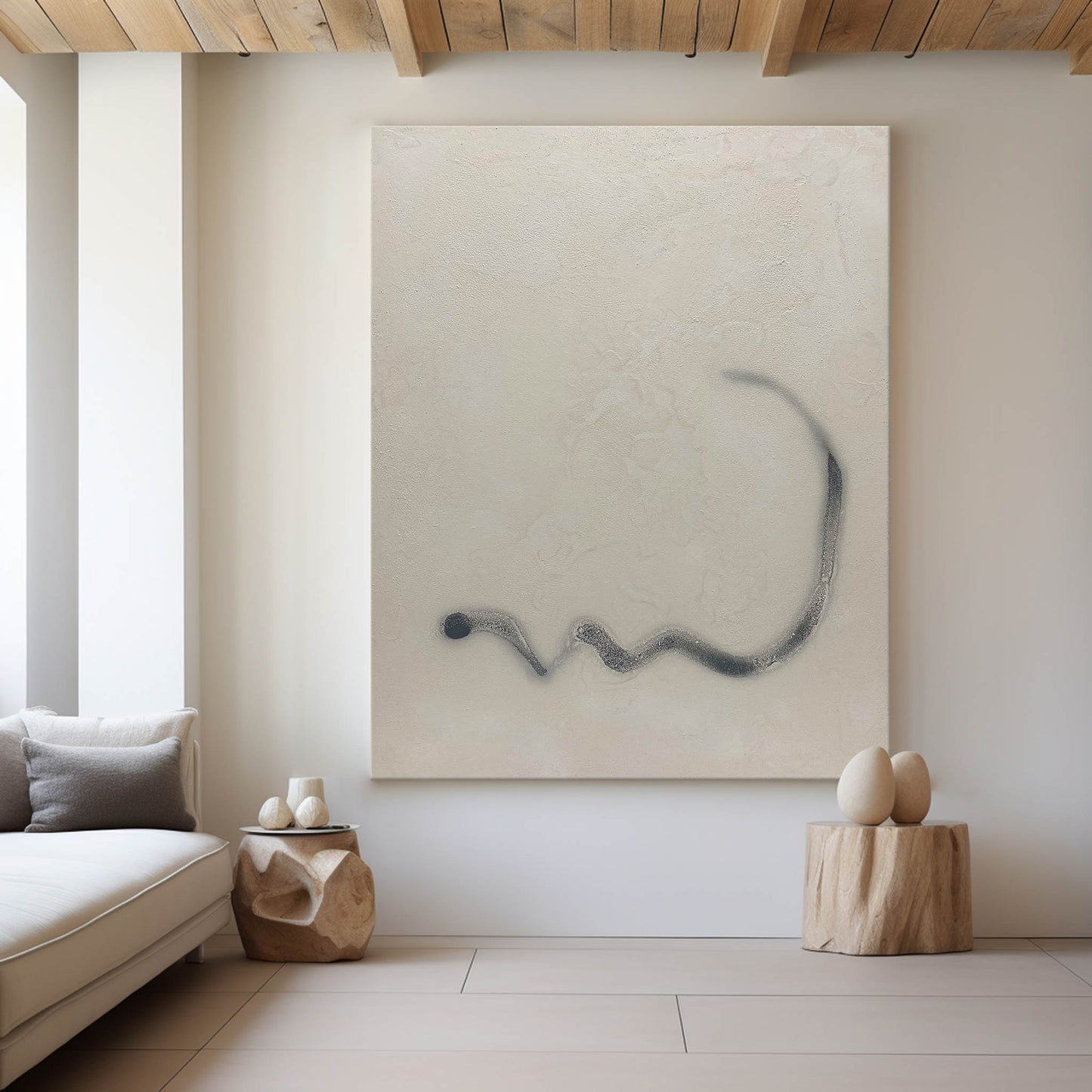 Contemporary Beige Abstract Oil Painting for Modern Home Decor