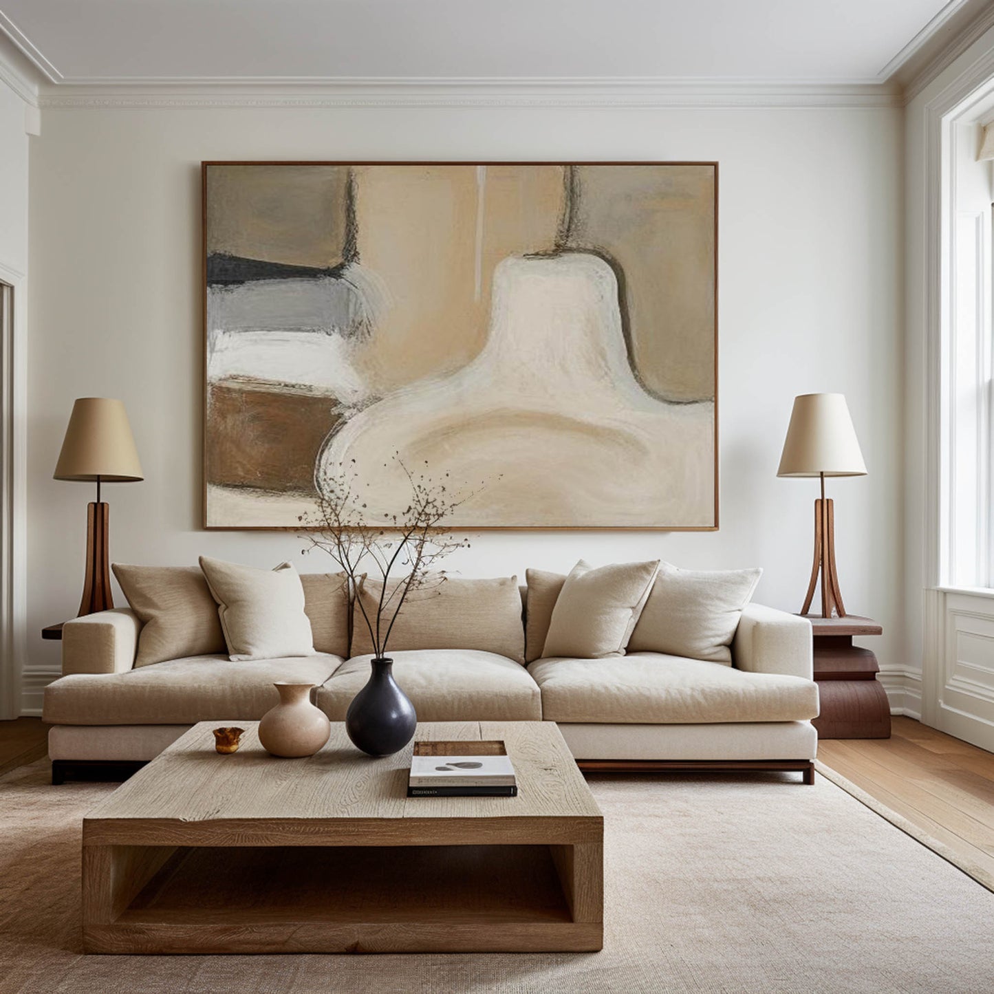 Contemporary Neutral Tones Abstract Oil Painting for Modern Home Decor