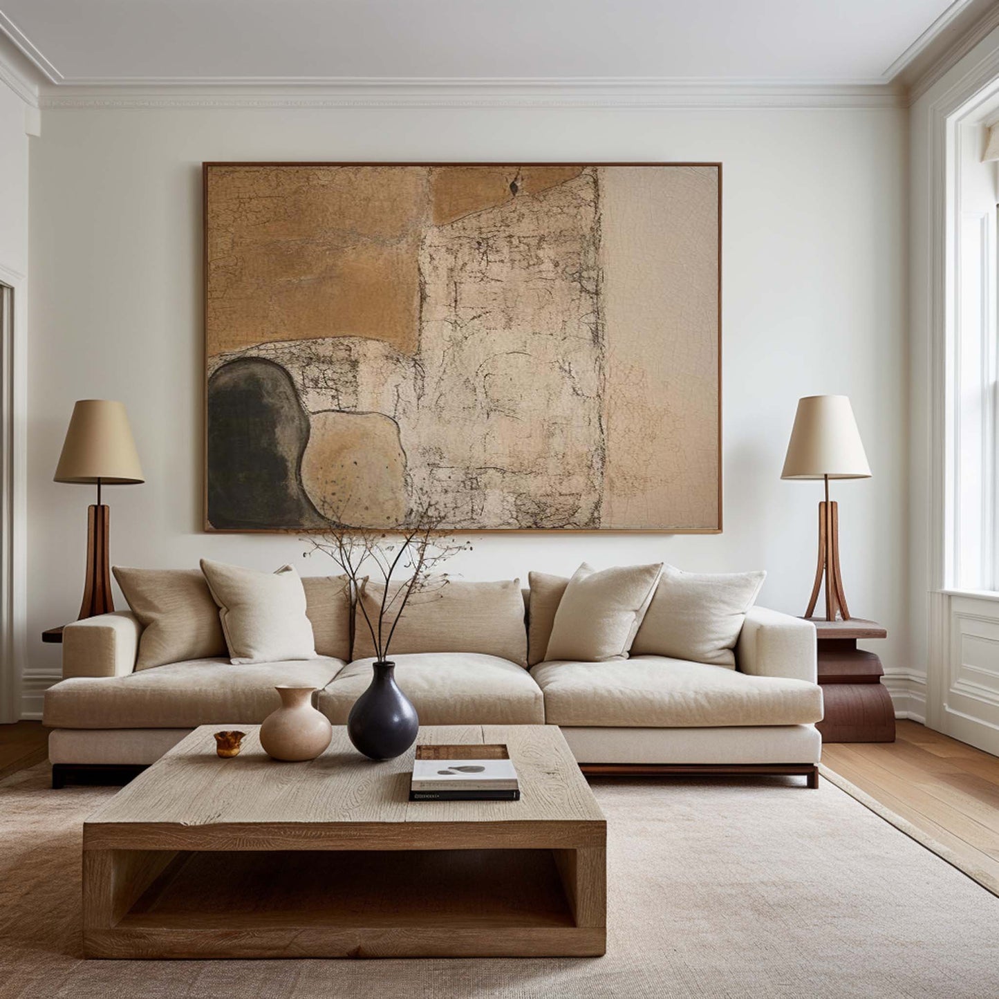 Contemporary Abstract Oil Painting with Unique Textures and Earthy Tones
