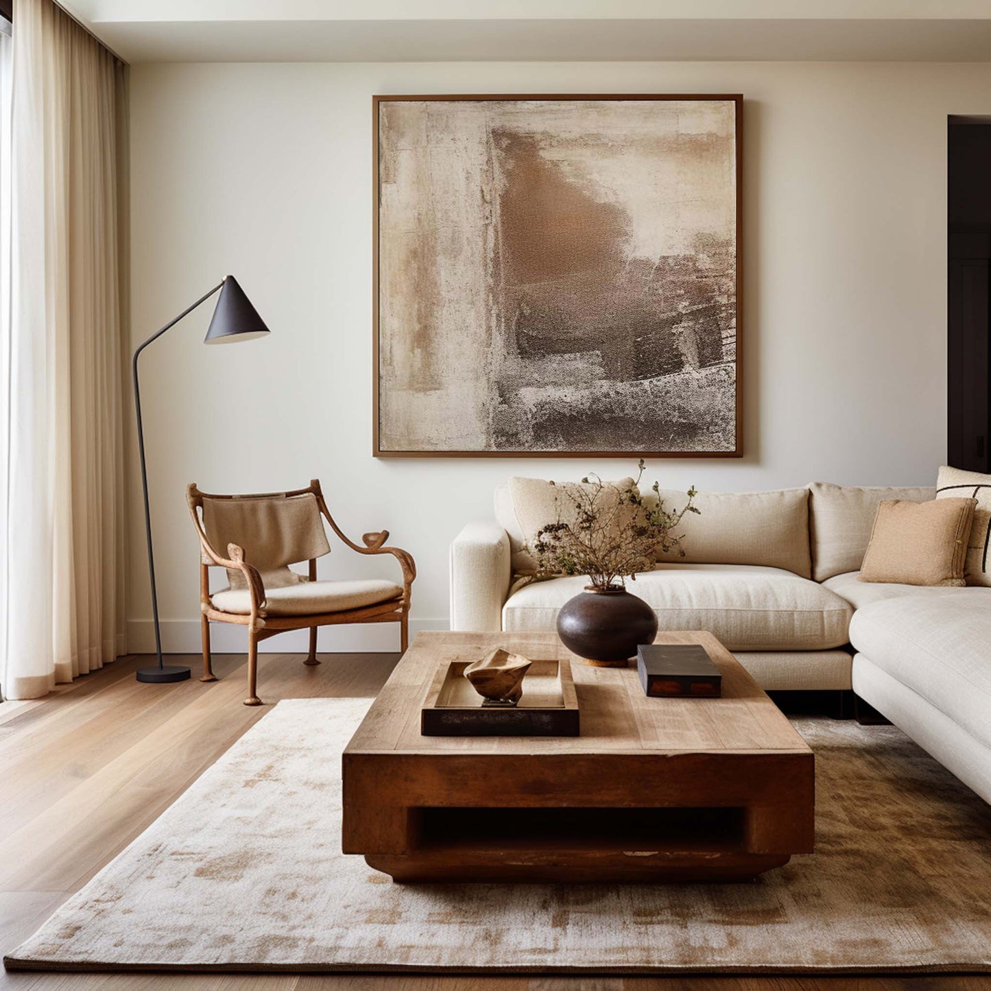 Contemporary Neutral Abstract Oil Painting for Elegant Home Decor