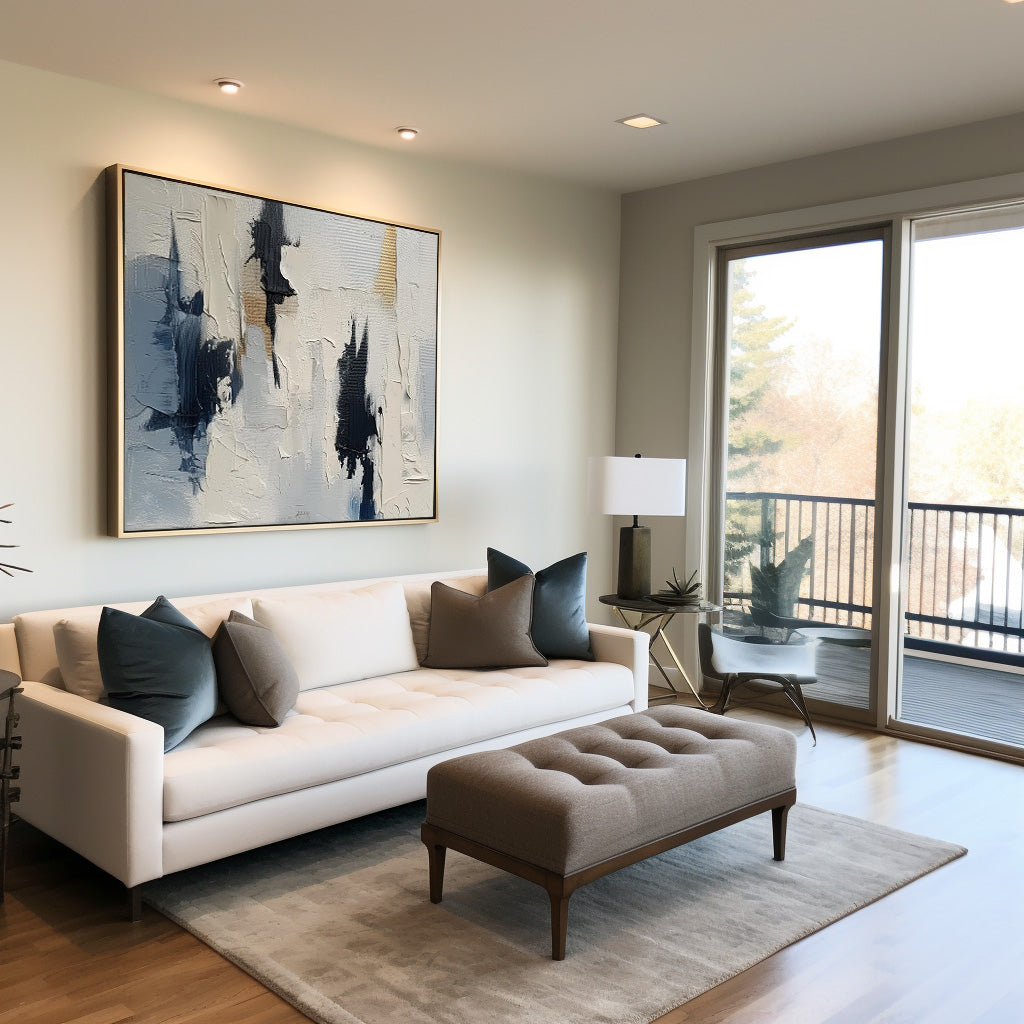 Contemporary Blue and White Abstract Oil Painting for Modern Decor