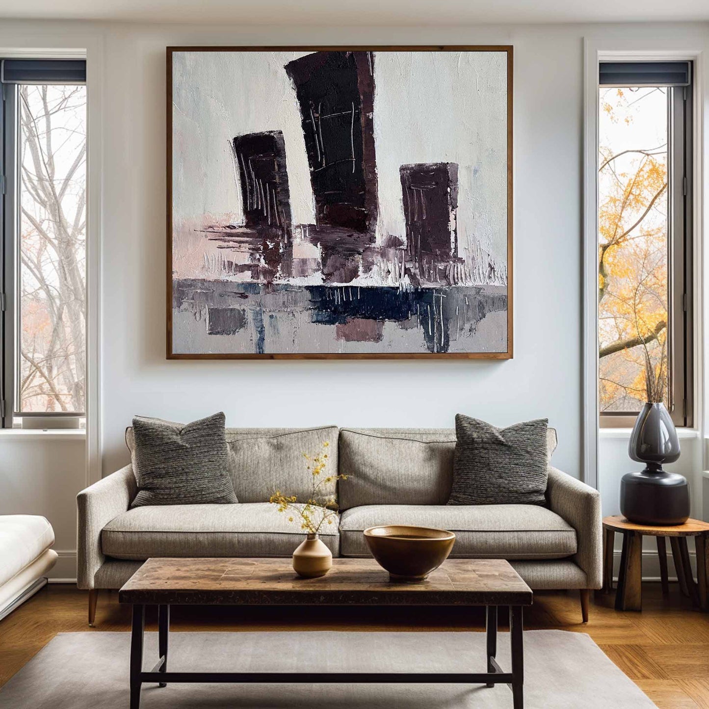 Abstract Modern Cityscape Oil Painting for Contemporary Decor