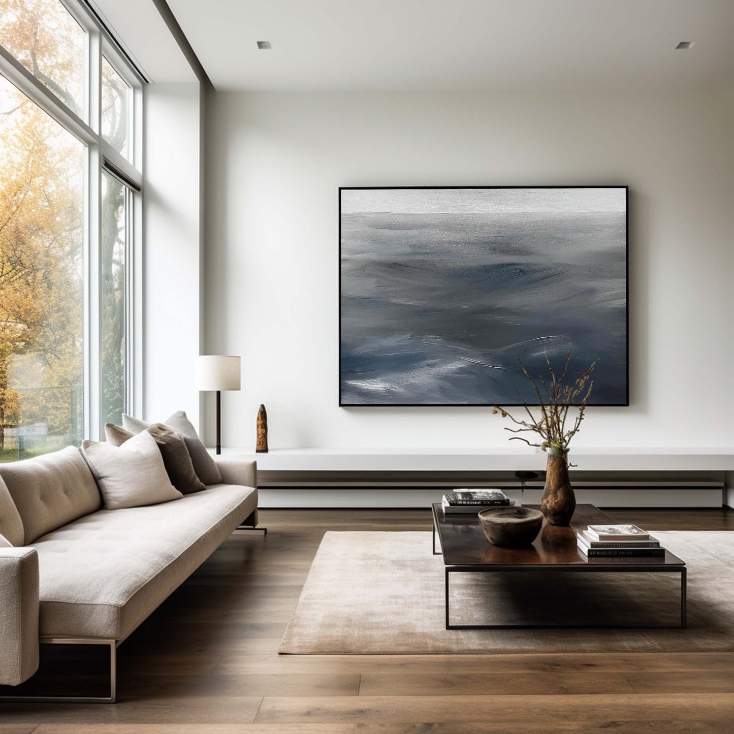 Dynamic Gray Waves - Contemporary Abstract Oil Painting for Modern Home Decor