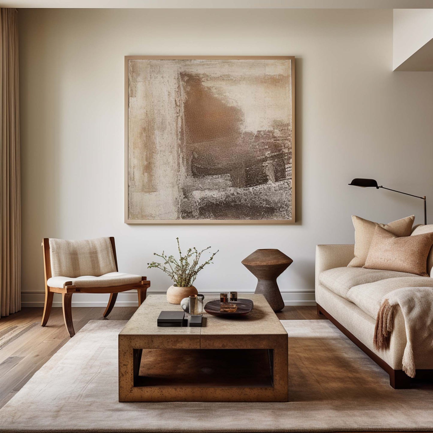Contemporary Neutral Abstract Oil Painting for Elegant Home Decor