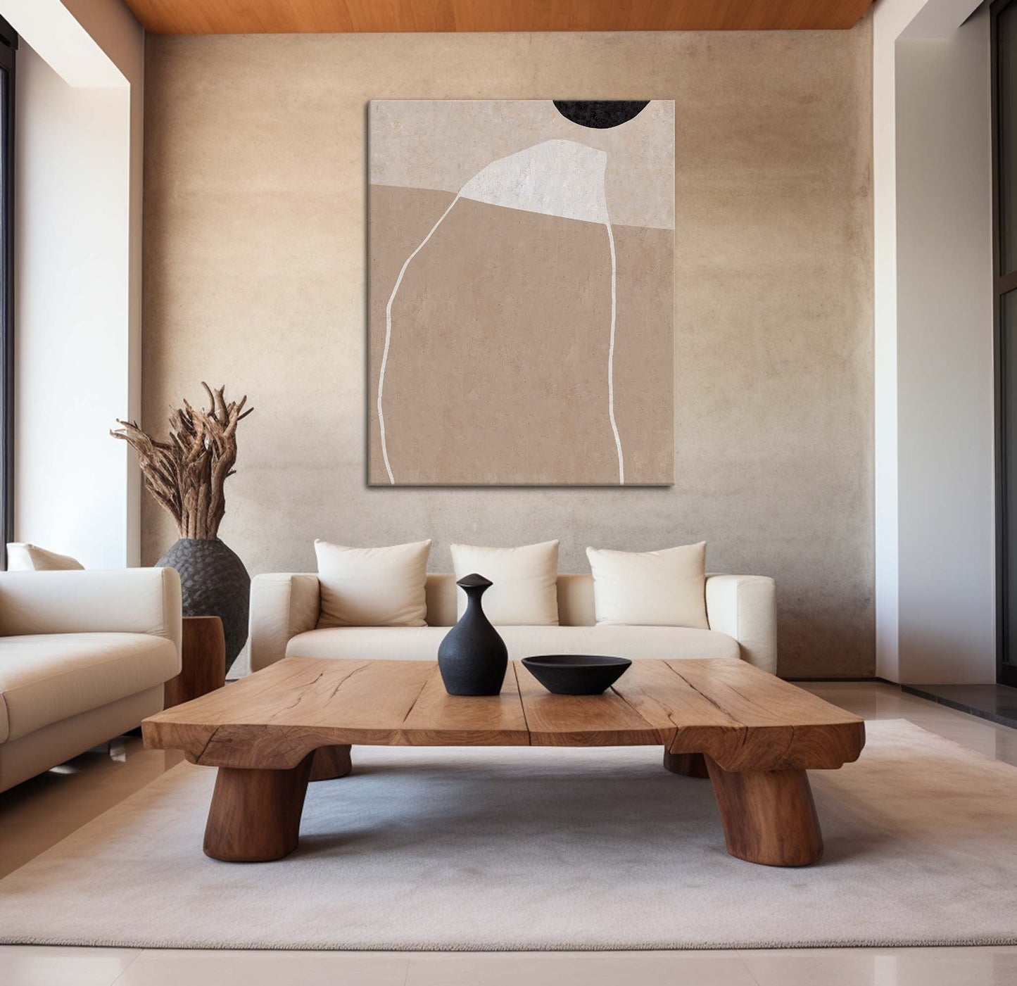 Contemporary Beige Abstract Oil Painting for Modern Home Décor