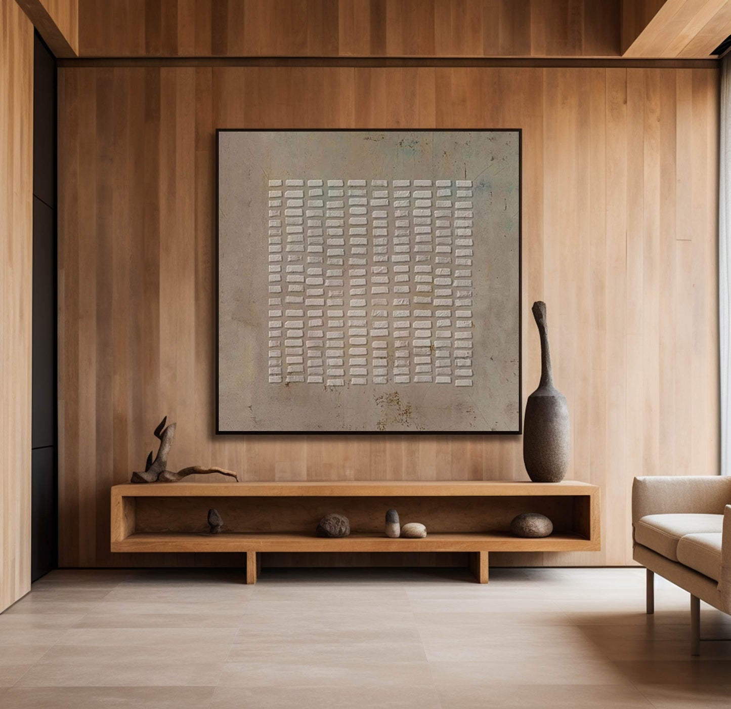 Wabi-Sabi Minimalist Oil Painting for Serene Home Decor