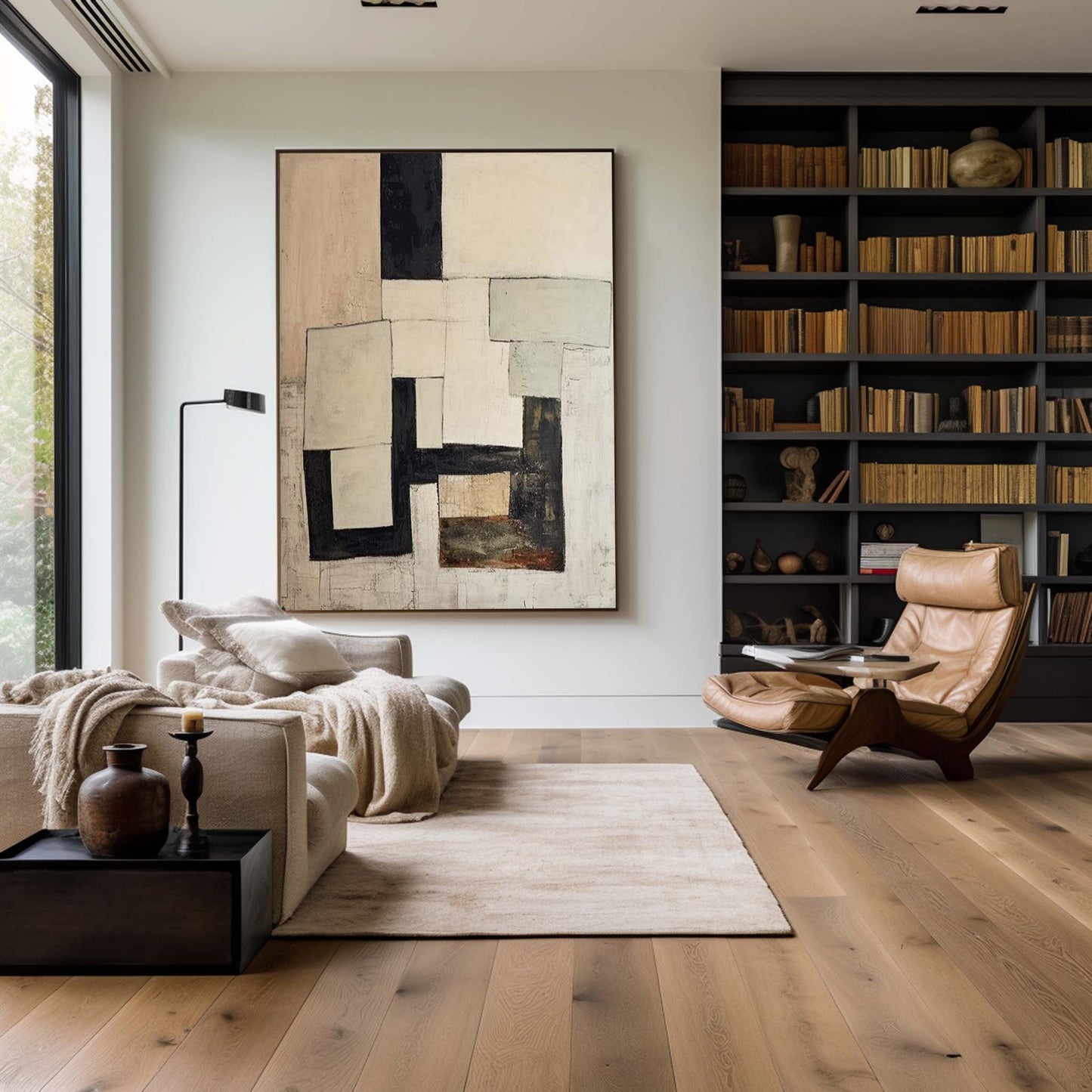 Contemporary Minimalist Oil Painting with Geometric Abstract Shapes for Modern Decor