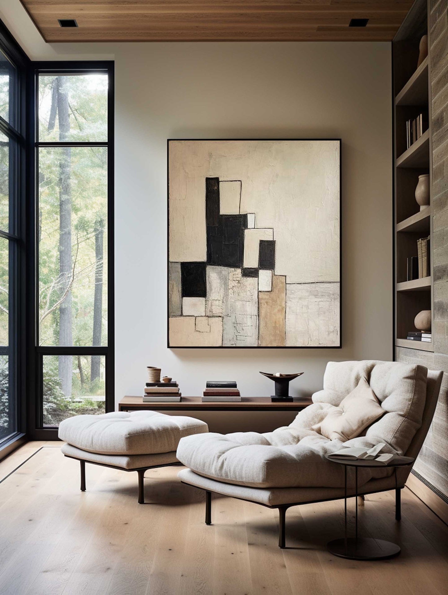 Contemporary Black and White Abstract Oil Painting for Modern Home Décor