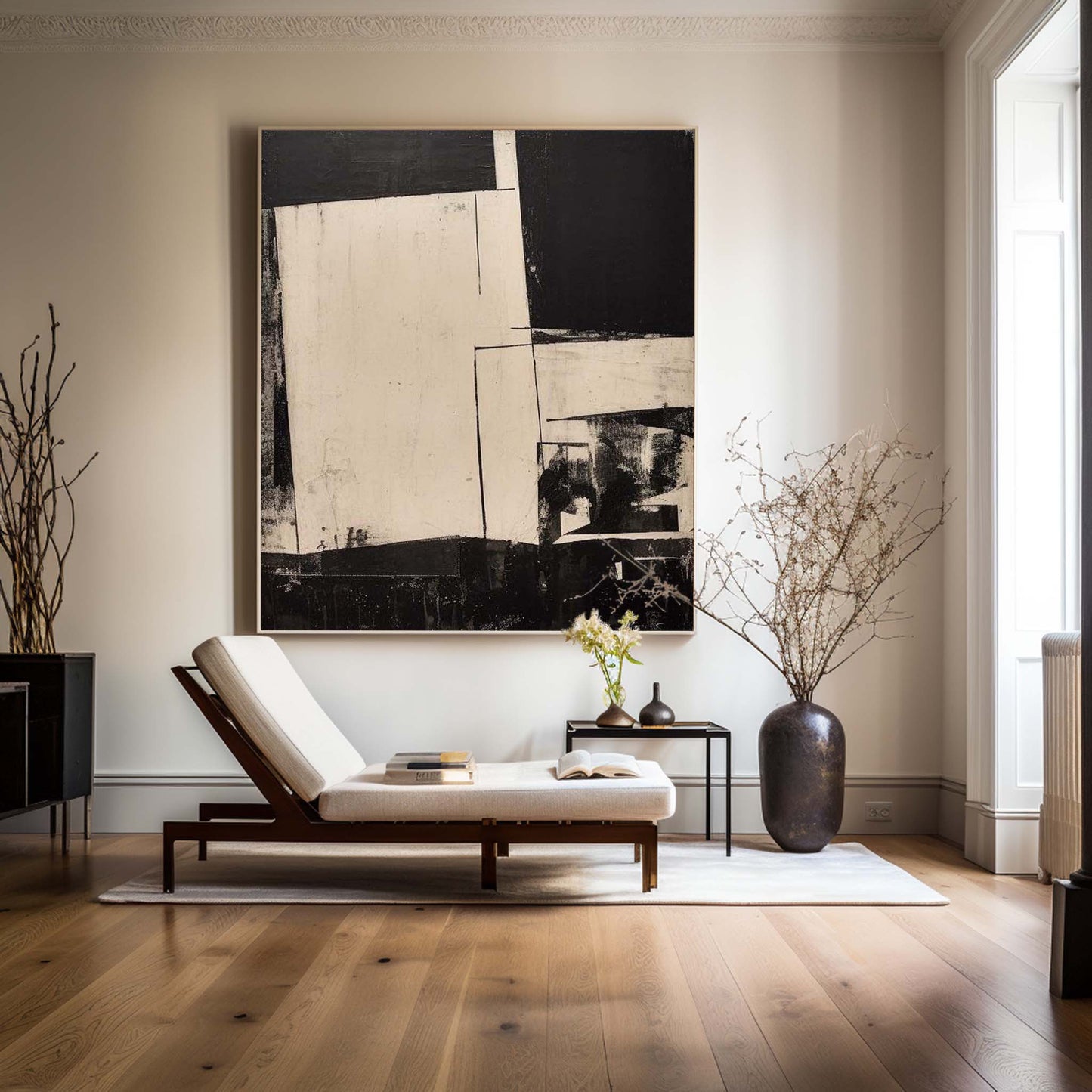 Contemporary Black and White Abstract Oil Painting for Modern Home Decor