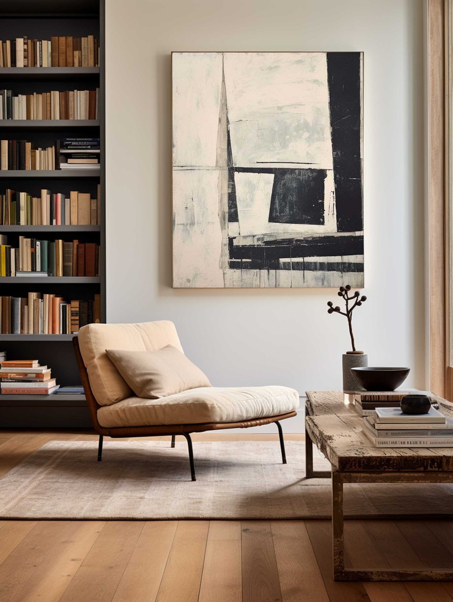Contemporary Black and White Abstract Oil Painting for Modern Decor