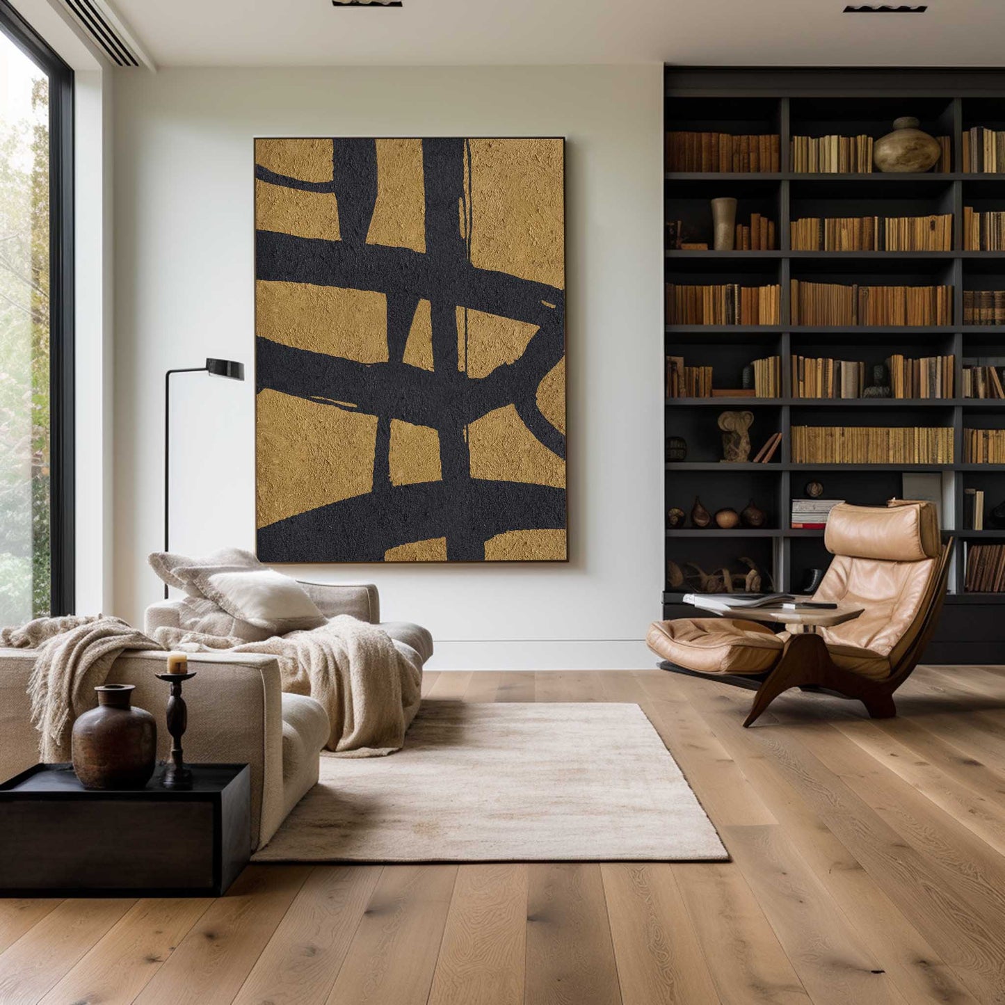 Black Gold Abstract Minimalist Wall Art – Modern Aesthetic Home Decor Painting