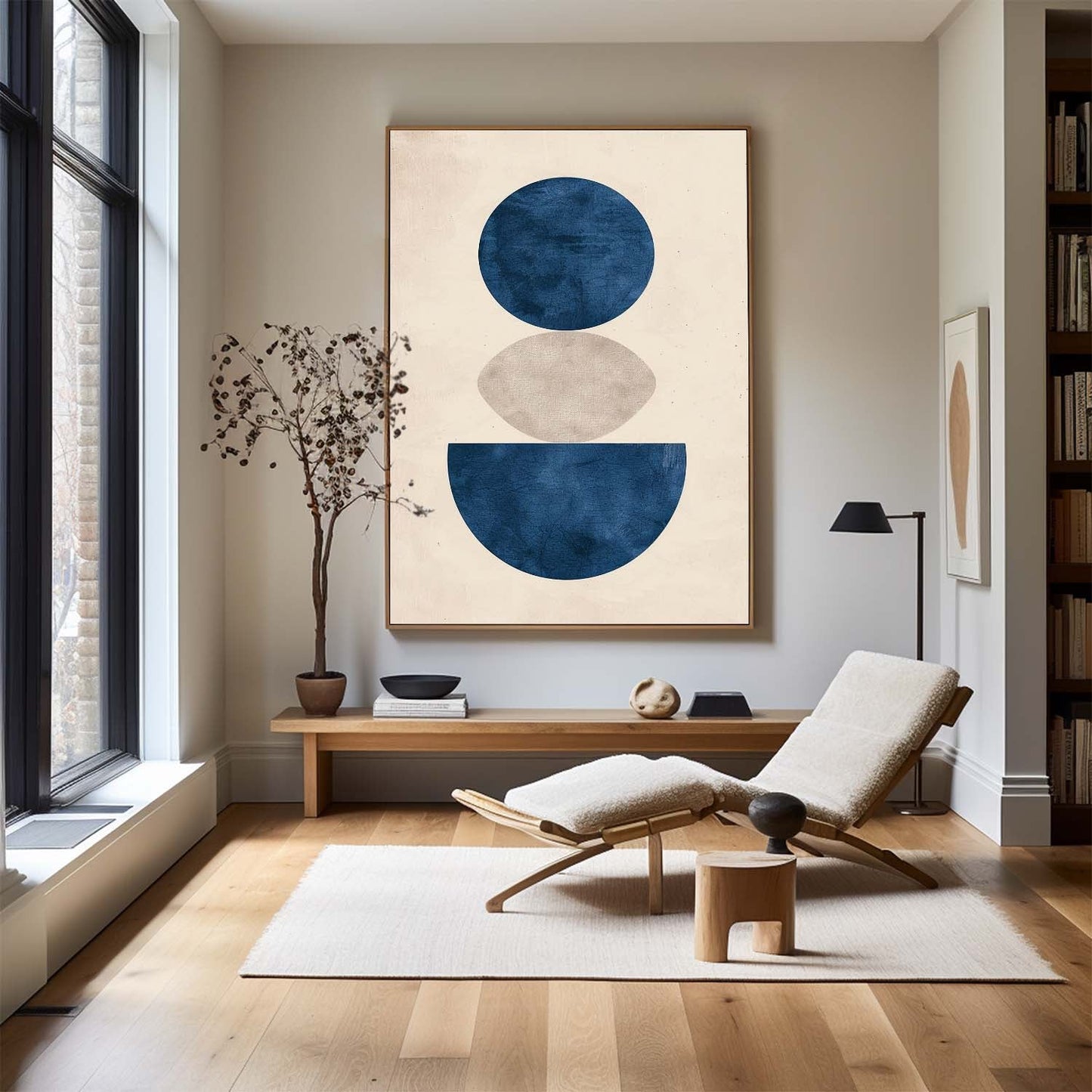 Contemporary Blue Geometric Abstract Oil Painting for Modern Home Decor