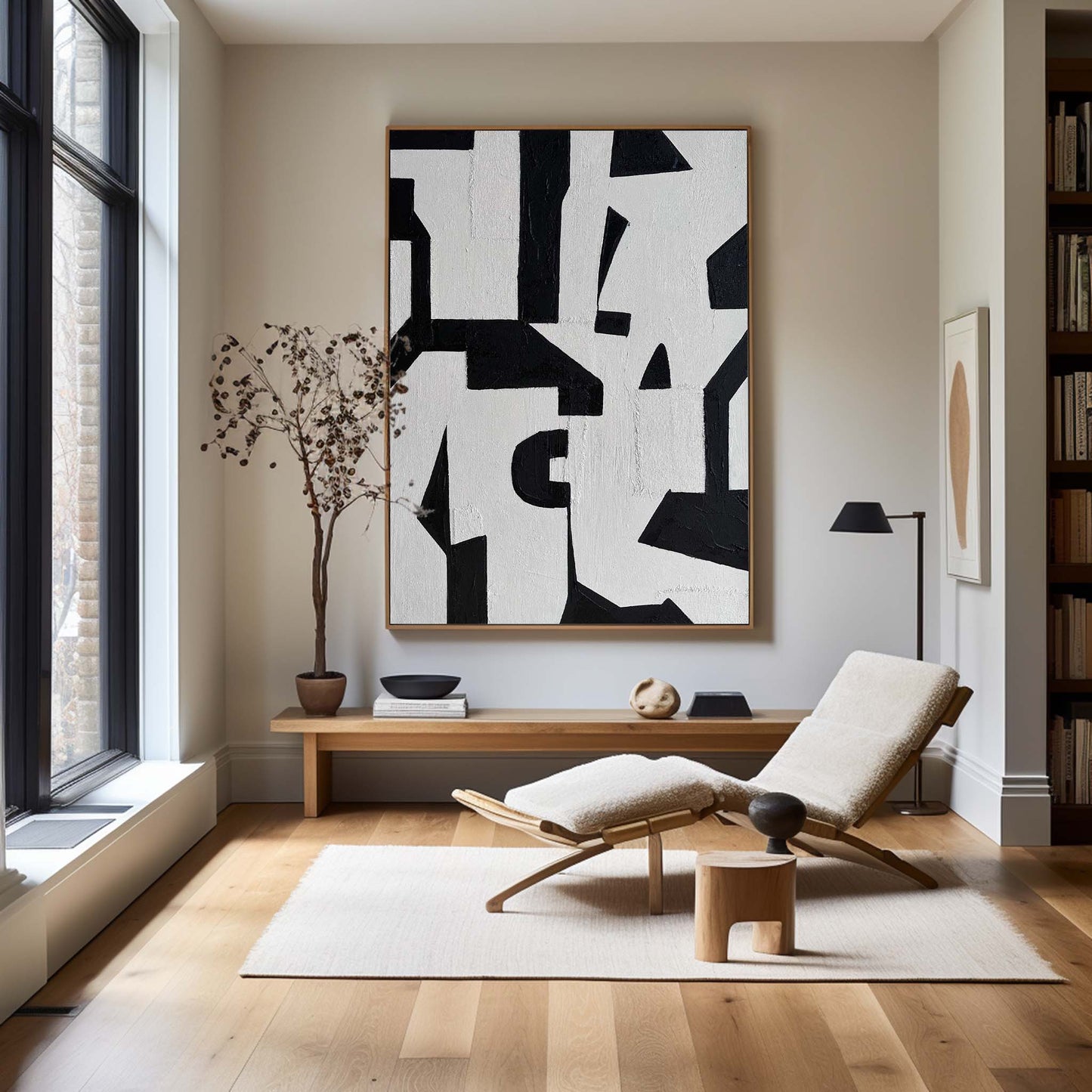 Black and White Modern Abstract Oil Painting for Contemporary Home Decor