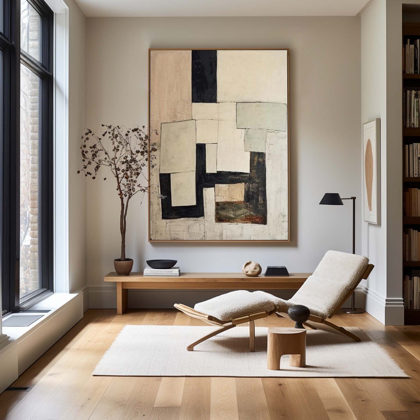 Contemporary Minimalist Oil Painting with Geometric Abstract Shapes for Modern Decor