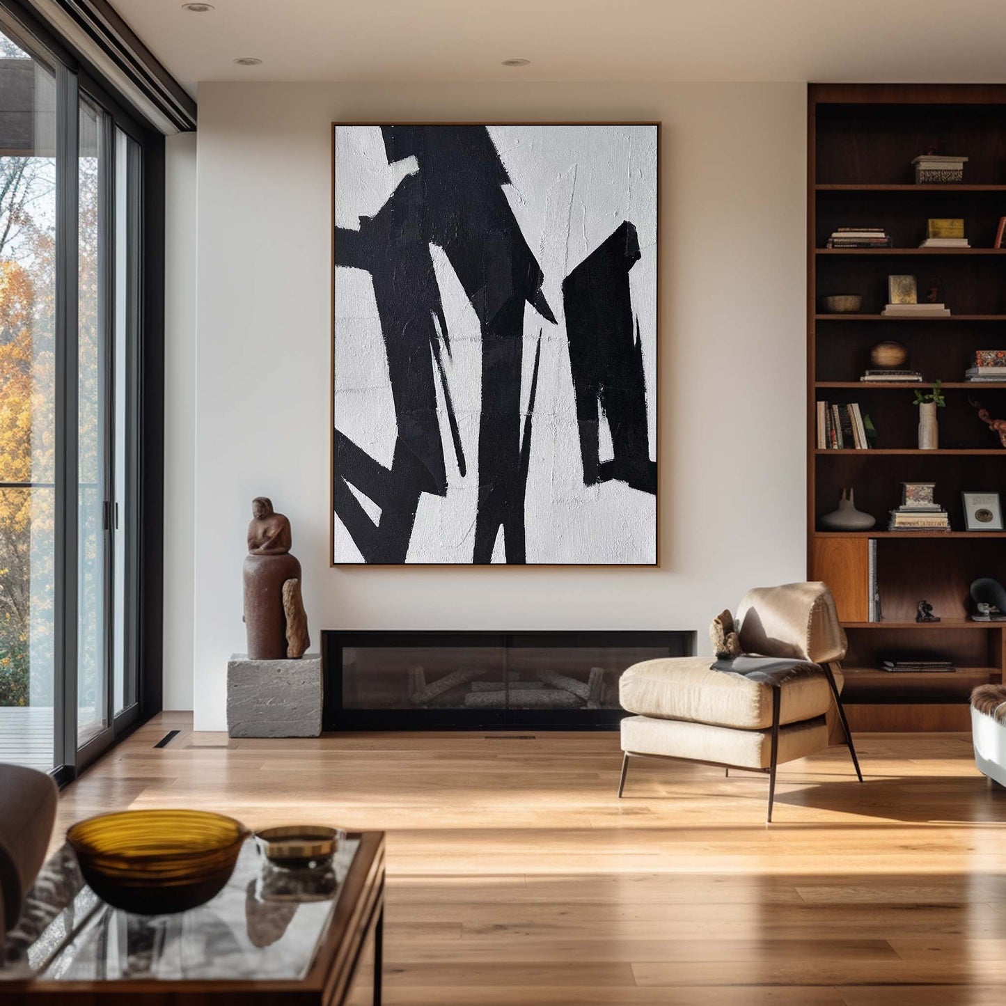 Bold Black and White Abstract Oil Painting for Modern Home Decor