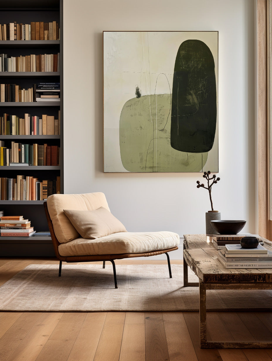 Contemporary Green Abstract Oil Painting for Modern Home Decor