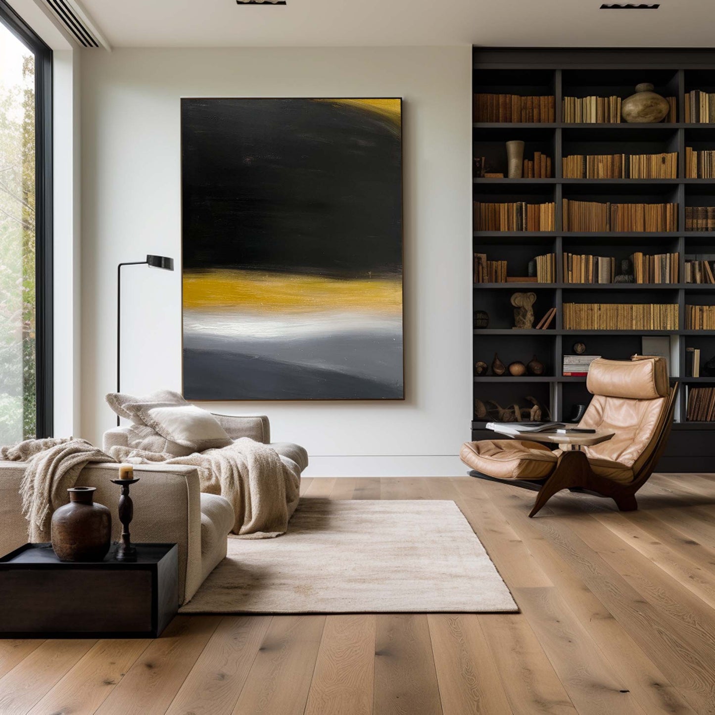 Contemporary Black and Gold Abstract Oil Painting for Modern Home Decor