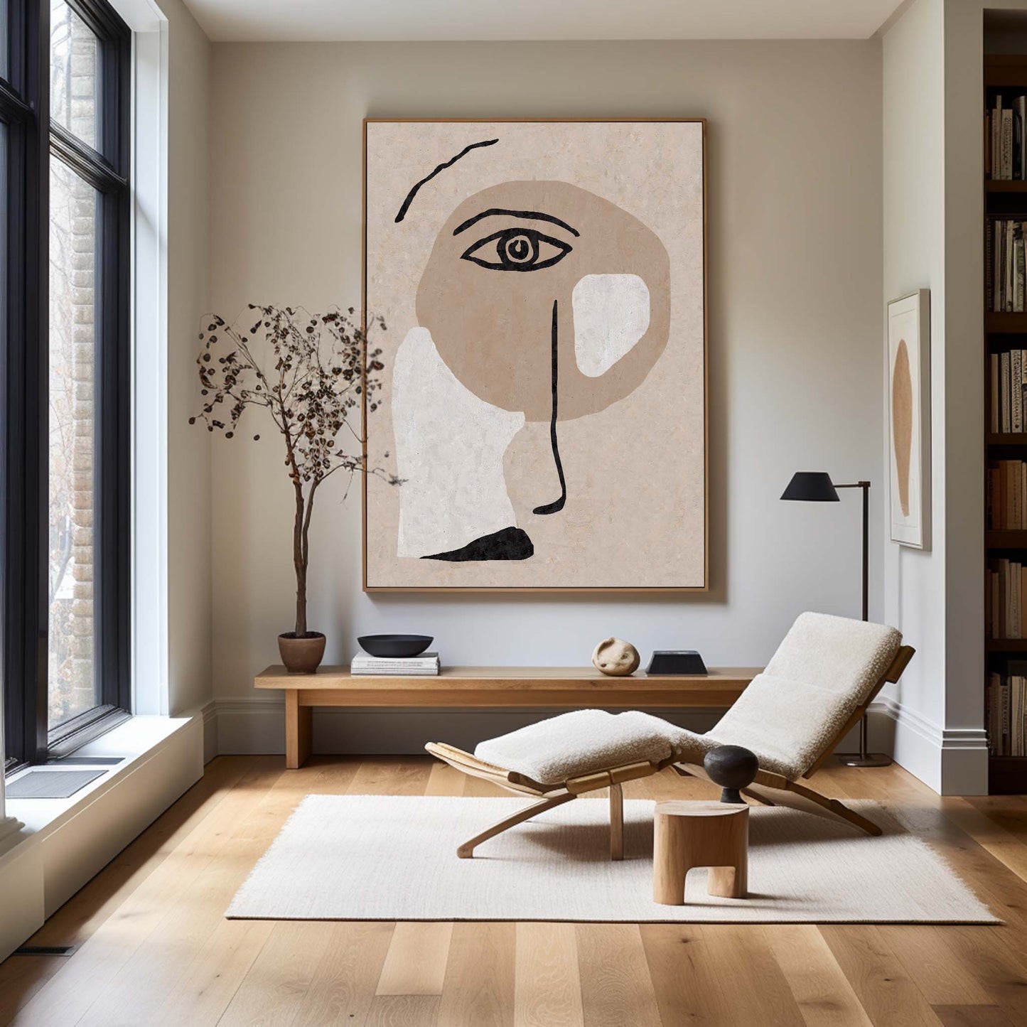Contemporary Beige Abstract Face Art for Modern Home Decor