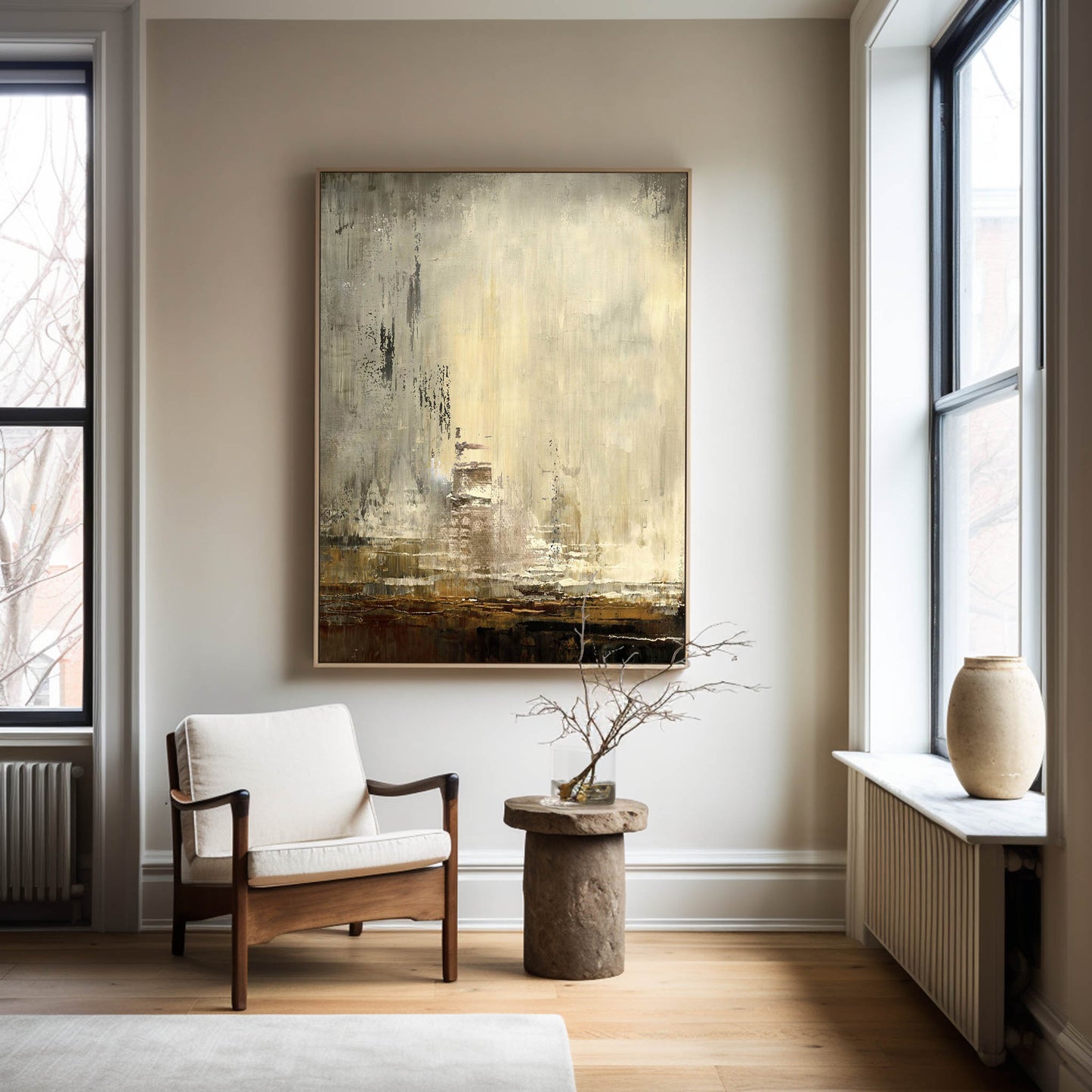 Contemporary Urban Landscape Abstract Oil Painting for Modern Home Decor