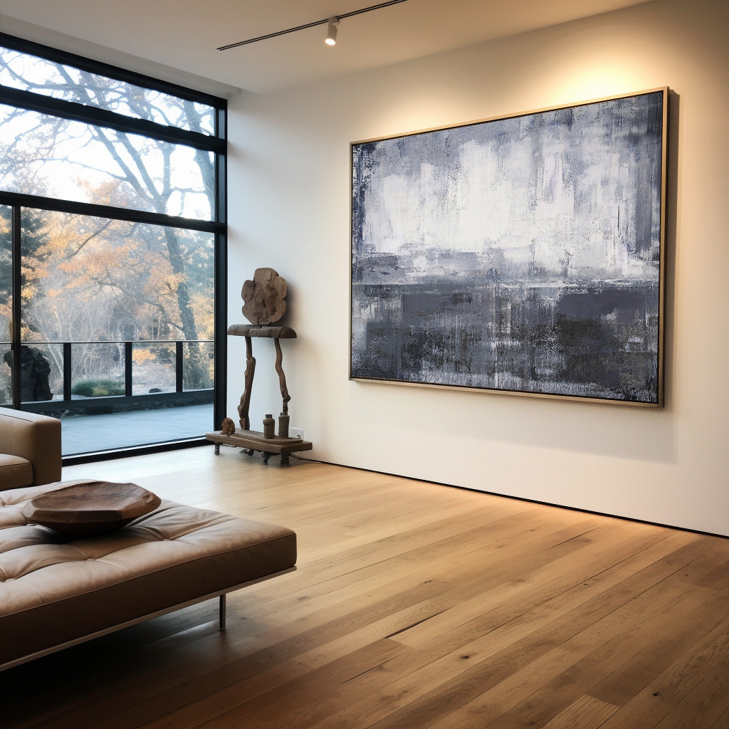 Contemporary Grey and White Abstract Oil Painting for Modern Art Lovers