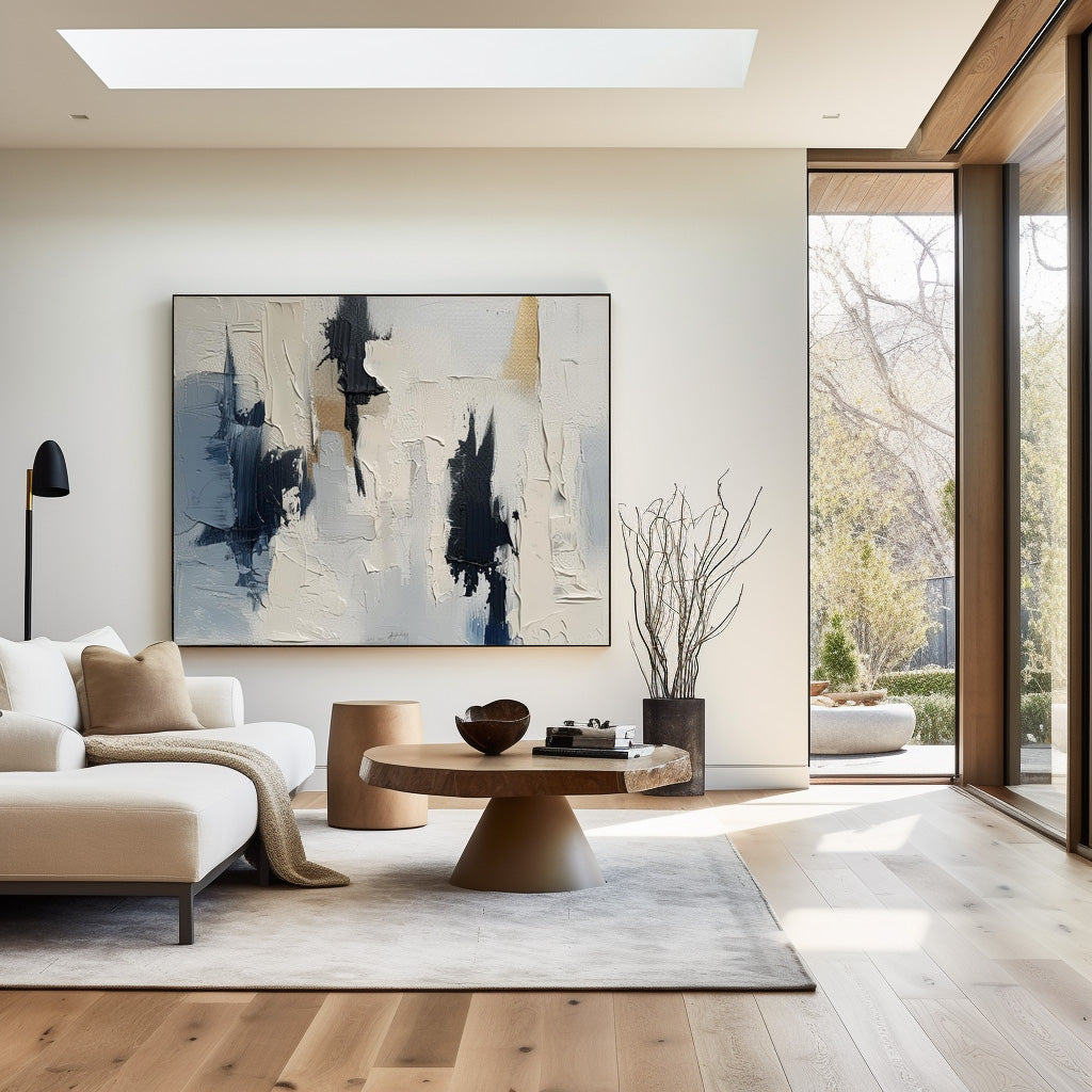 Contemporary Blue and White Abstract Oil Painting for Modern Decor