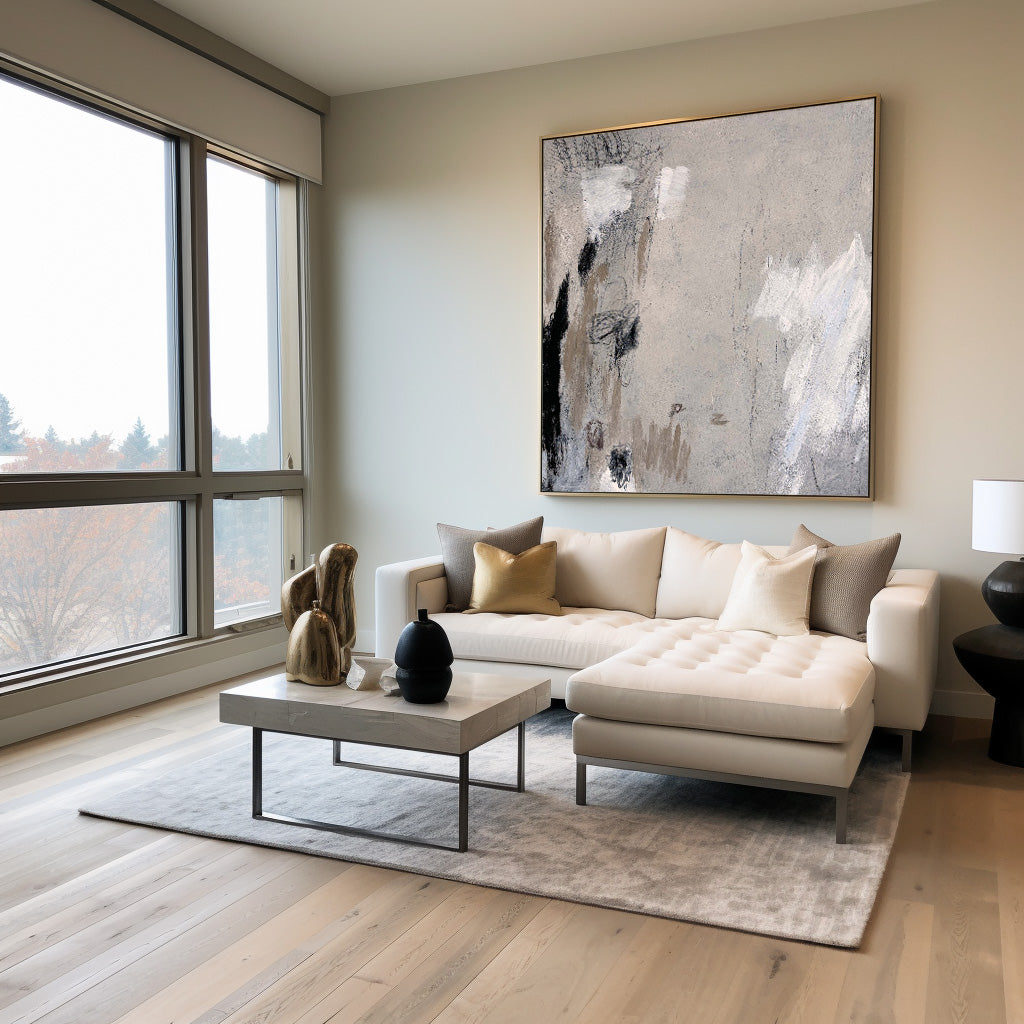Contemporary Gray and White Abstract Oil Painting for Modern Home Decor