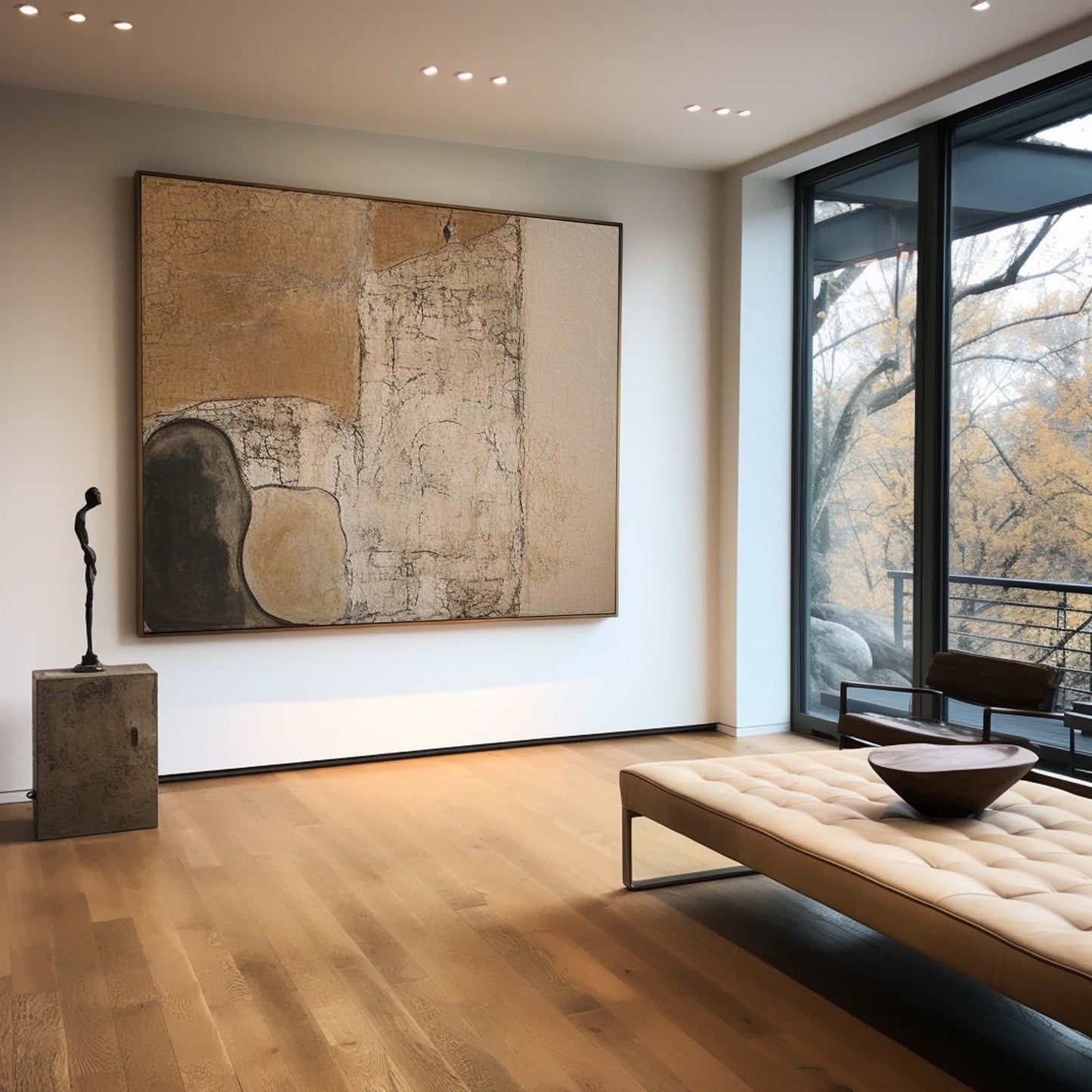 Contemporary Abstract Oil Painting with Unique Textures and Earthy Tones