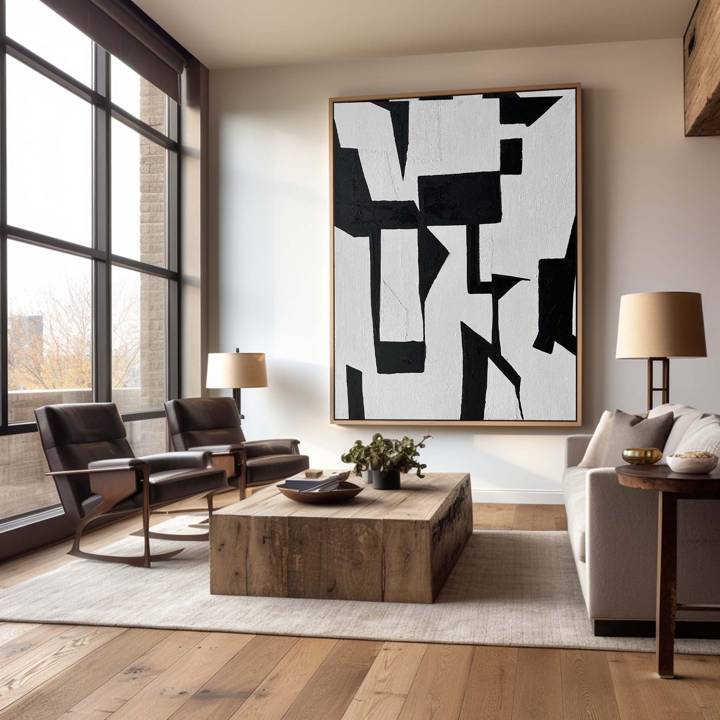 Bold Black and White Abstract Oil Painting for Modern Home Decor
