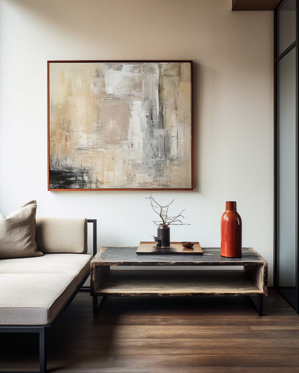 Contemporary Neutral Abstract Oil Painting for Modern Home Decor