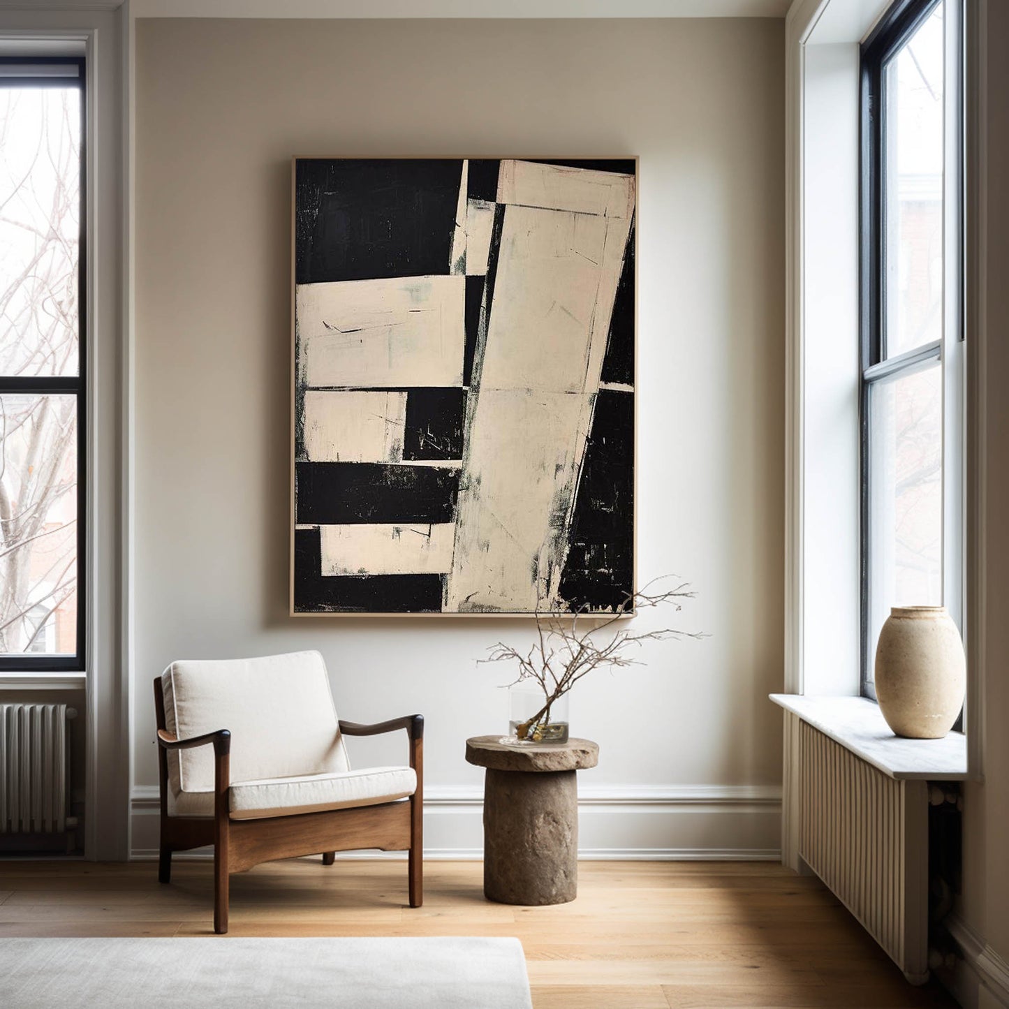 Contemporary Black and White Abstract Oil Painting for Modern Decor