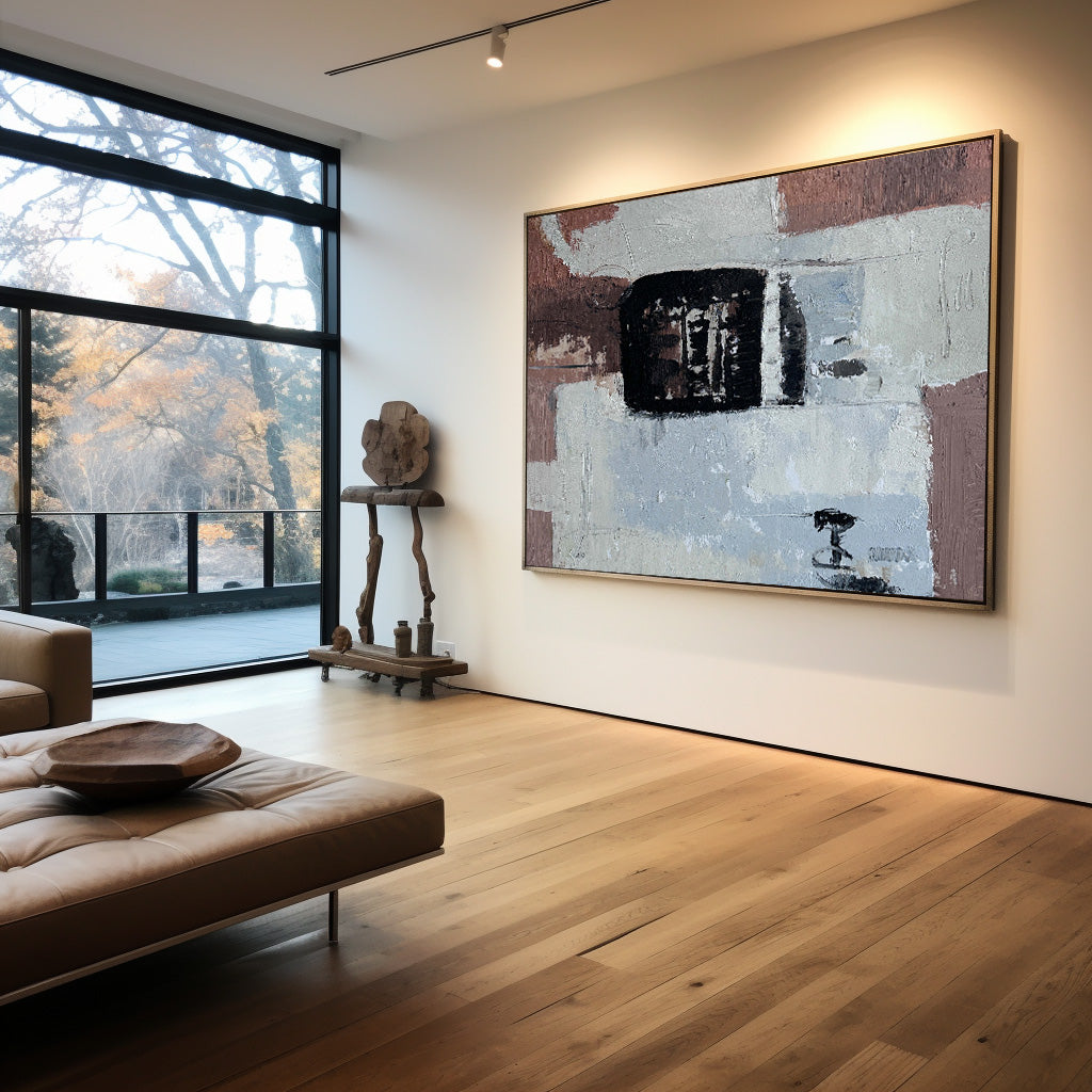 Contemporary Abstract Oil Painting with Textured Layers and Minimalist Design