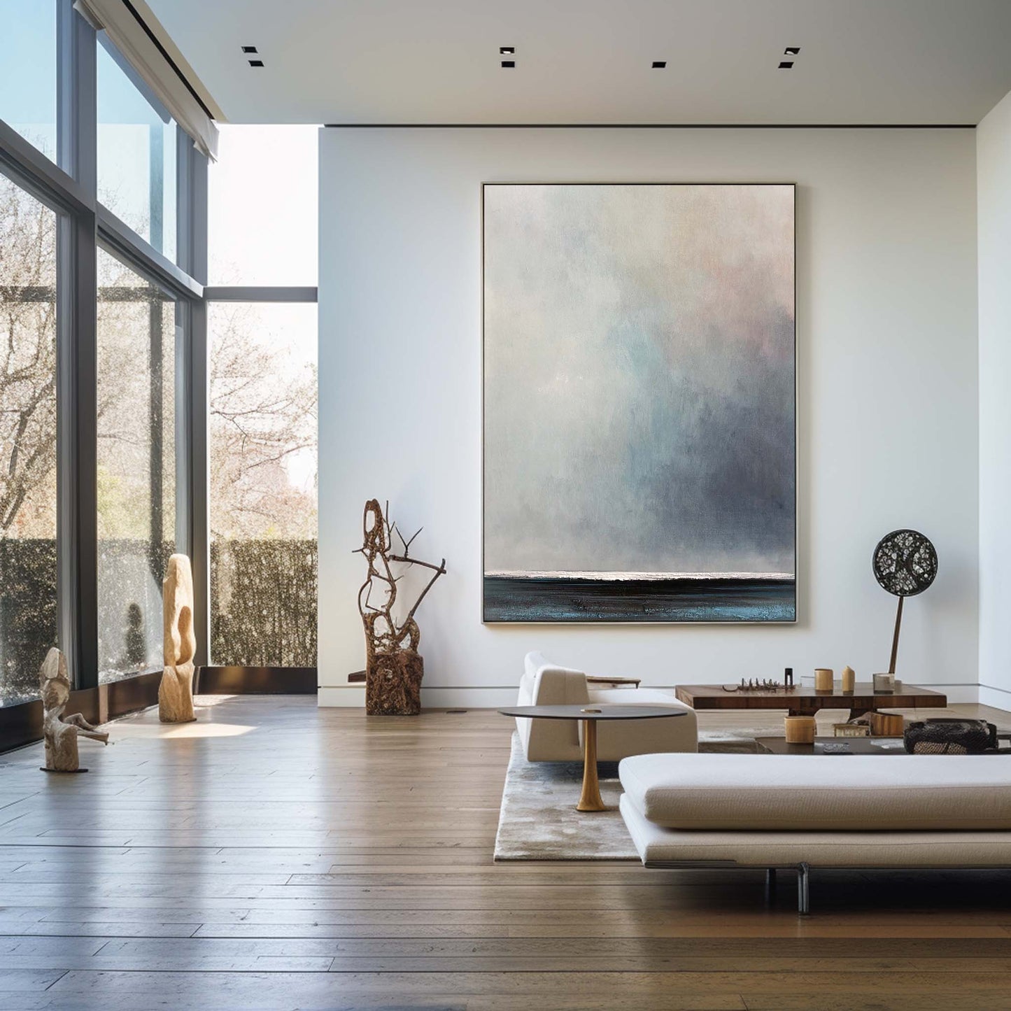 Contemporary Ocean Horizon: Serene Abstract Oil Painting for Modern Decor