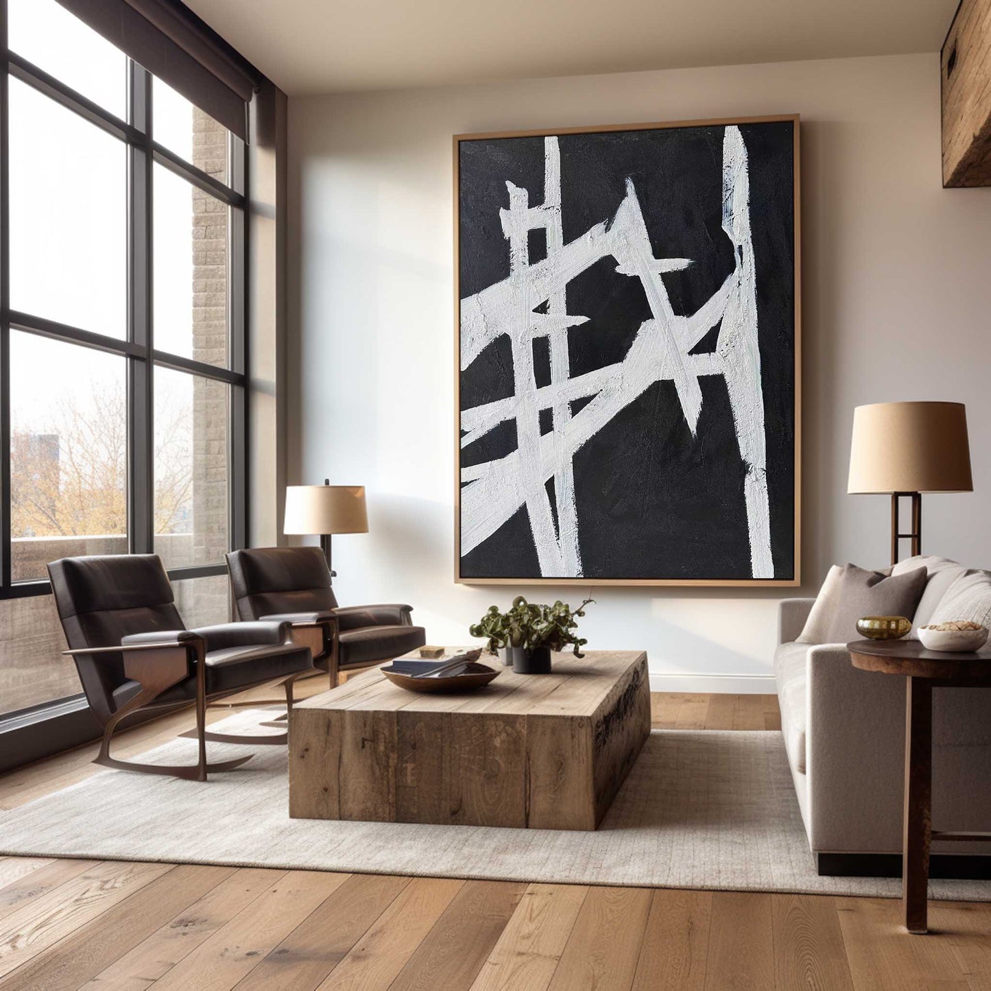 Contemporary Black and White Abstract Oil Painting for Modern Home Décor