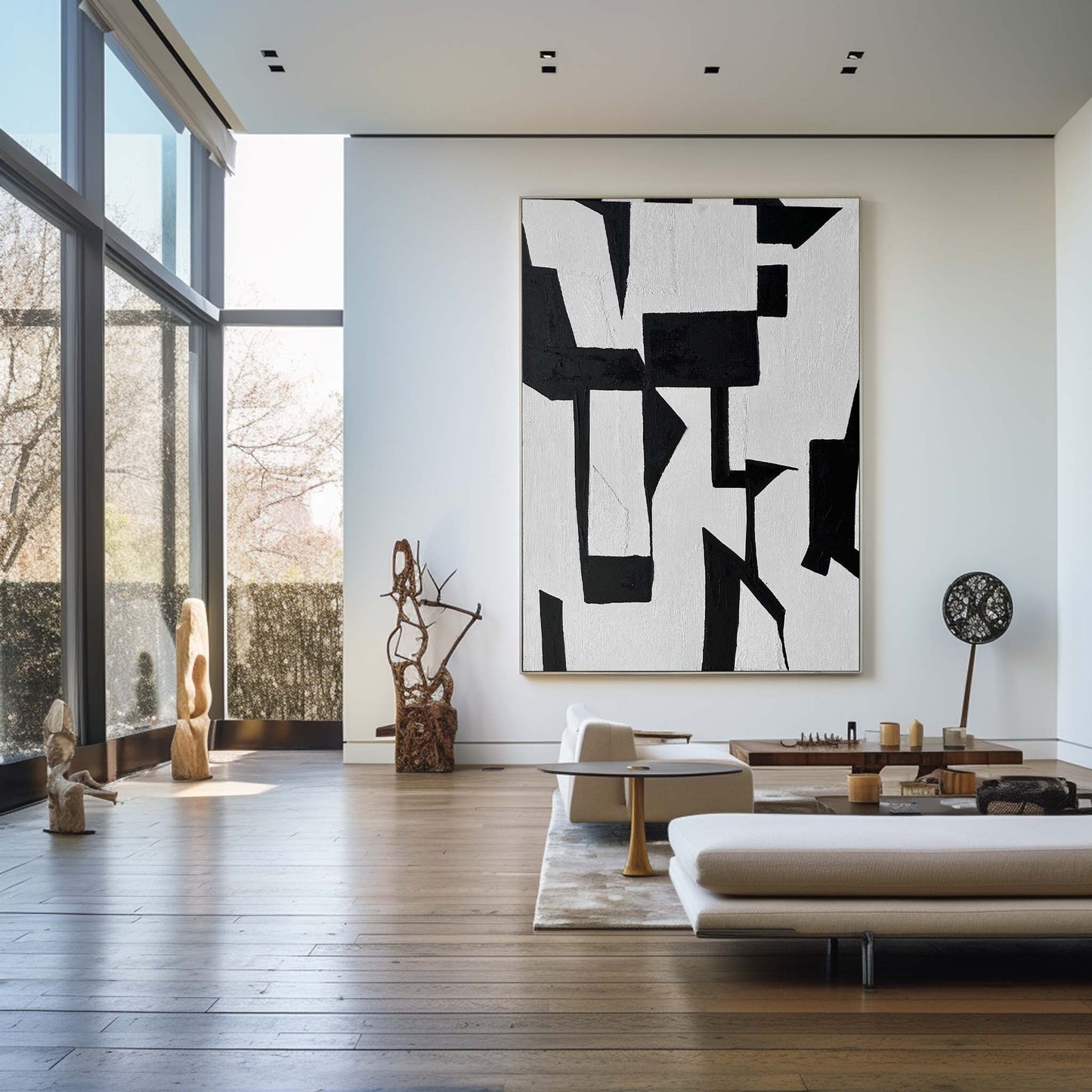 Bold Black and White Abstract Oil Painting for Modern Home Decor