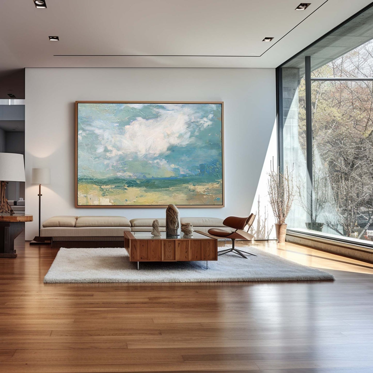 Serene Coastal Sky and Sea Oil Painting for Tranquil Home Decor