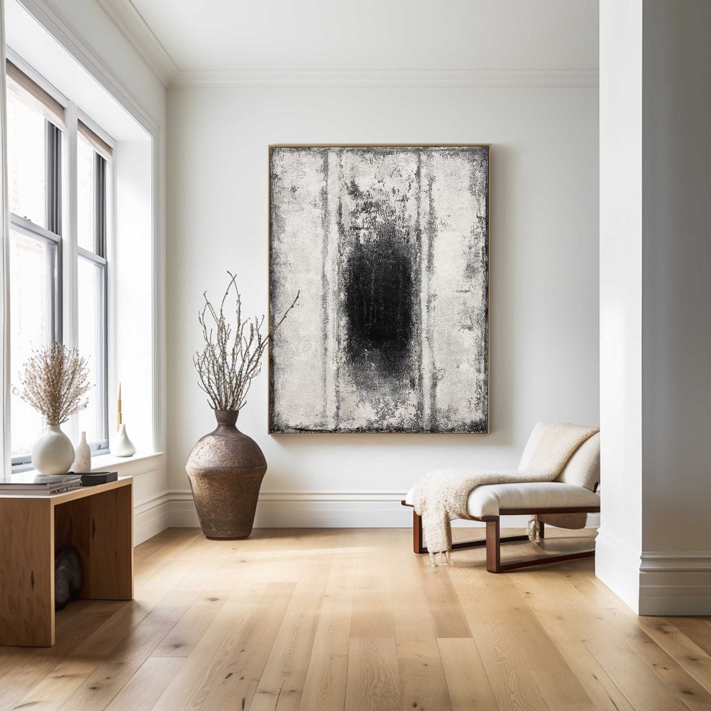 Contemporary Black and White Abstract Oil Painting for Modern Home Decor