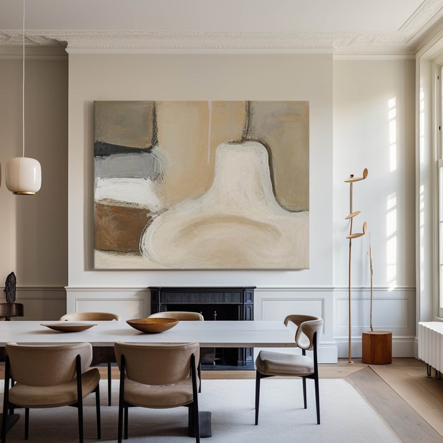 Contemporary Neutral Tones Abstract Oil Painting for Modern Home Decor