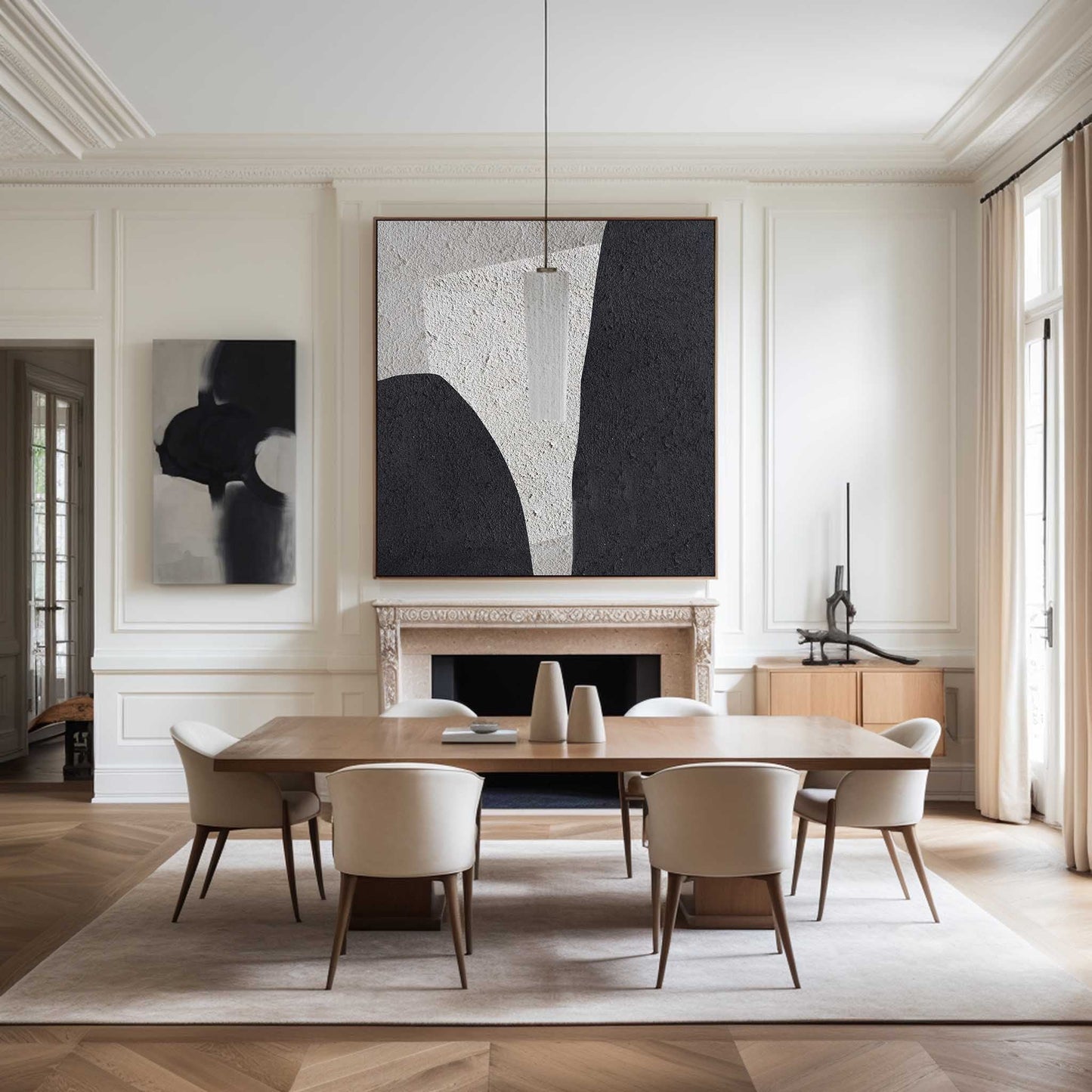 Modern Black and White Minimalist Oil Painting for Elegant Home Decor
